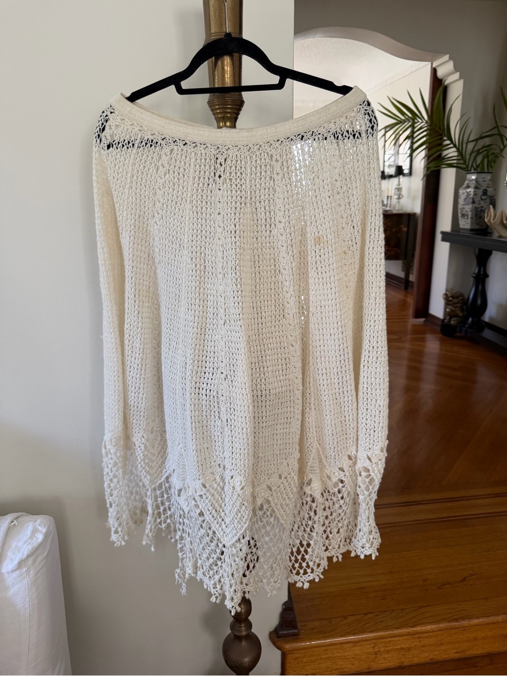 Vintage Ivory Off-the-Shoulder Crochet Knit skirt or poncho